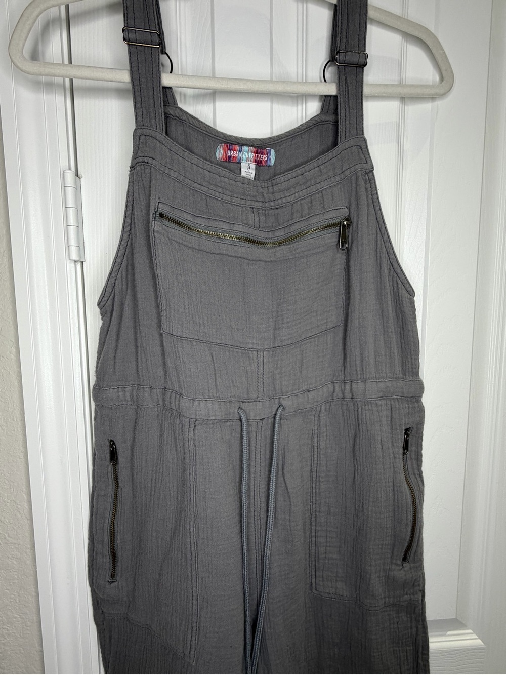 Urban Outfitters Tina Textured Cotton Wide Leg Utility Bib Jumpsuit Small